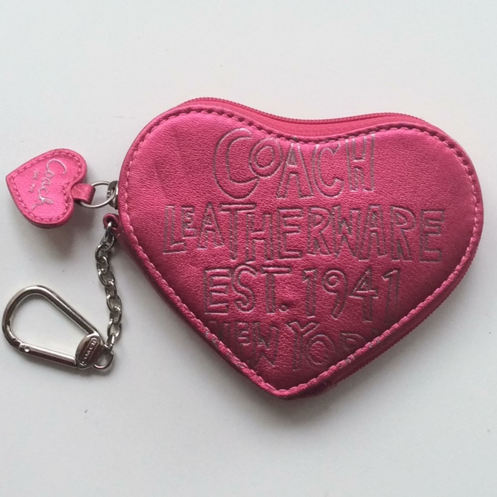 Coach Jewel Heart Coin Purse, pink leather